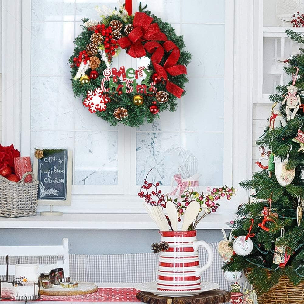 18" Artificial Winter Red Wreath - Front Door Indoor/Outdoor Christmas Decor