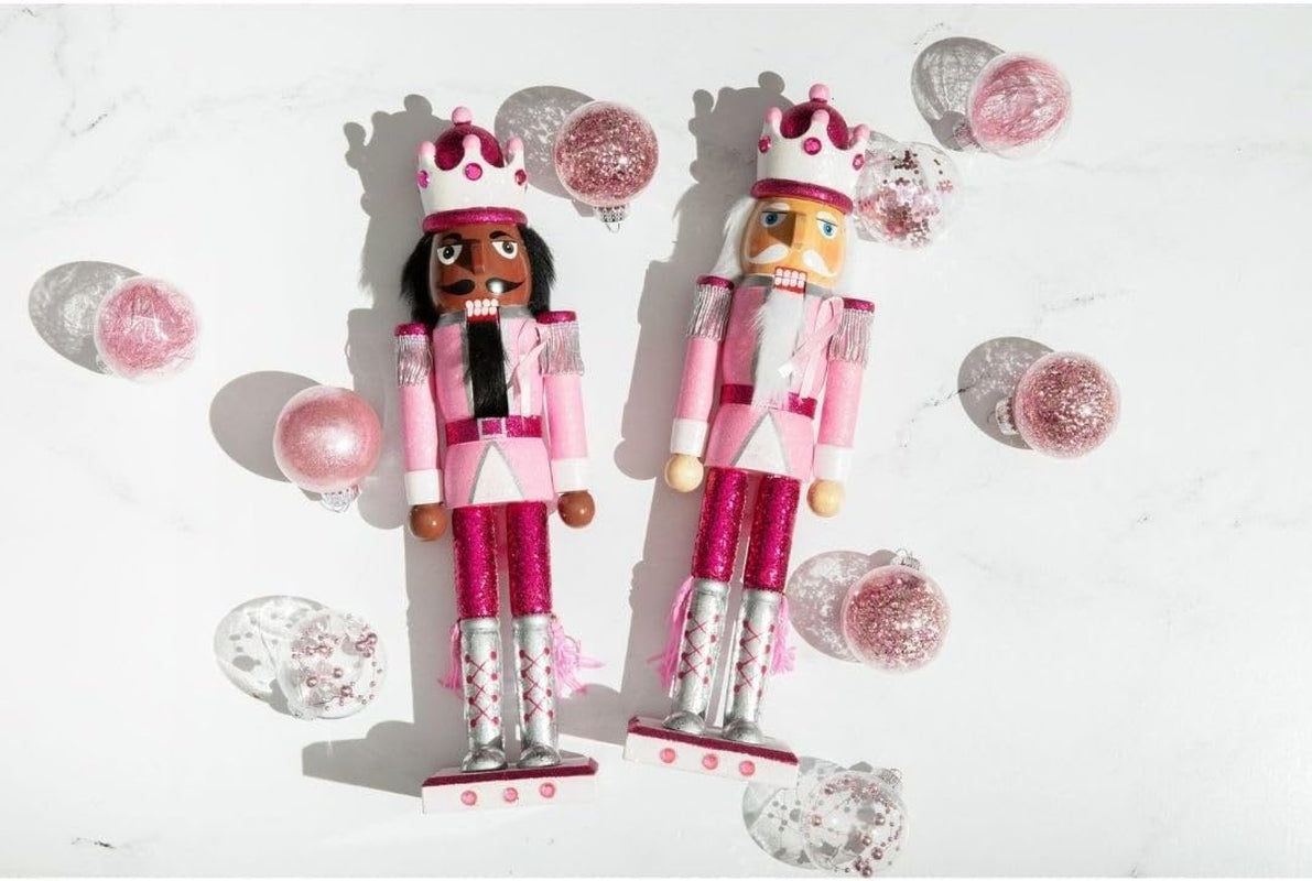 , Pink Nutcracker Christmas Ornaments, Wooden Figure Decoration with Soldier Uniform for Breast Awareness, Holiday Home Decor, Ideal Xmas Ornament, Large, 15 Inch
