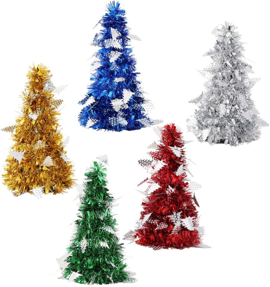 5Pcs Artificial Christmas Tree Small Christmas Trees Sequins Tinsel Christmas Ornaments Holiday Centerpieces Table Decorations Xmas Party Supplies Style 2