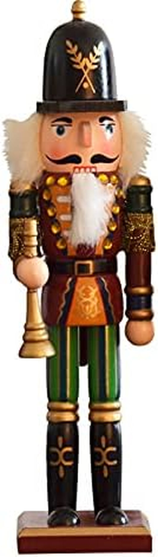12 Inch Christmas Wooden Nutcracker, Traditional Festive Xmas King and Soldier Figurine Display Ornament for Shelves and Tables Fireplace Decoraion (Green Trumpeter)